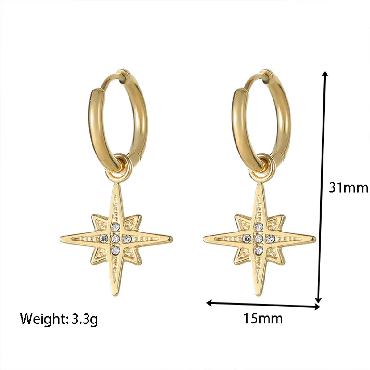 1 Pair Retro Circle Star Inlay Stainless Steel Zircon Drop Earrings