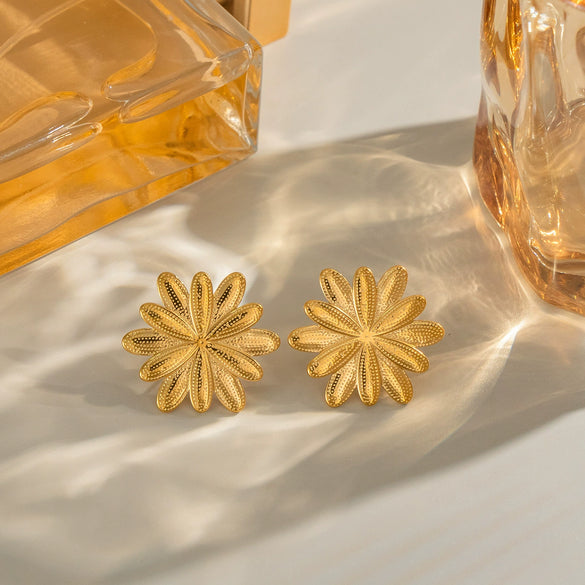 Retro Classic Literary Flower Petals Stainless Steel Earrings For Girls With Electroplating