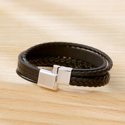 Retro Classic Style British Style Arrow Pu Leather Alloy Men'S Bracelets