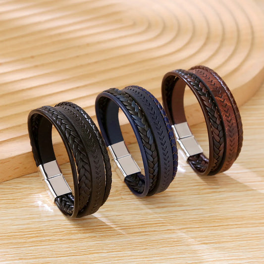 Retro Classic Style British Style Arrow Pu Leather Alloy Men'S Bracelets