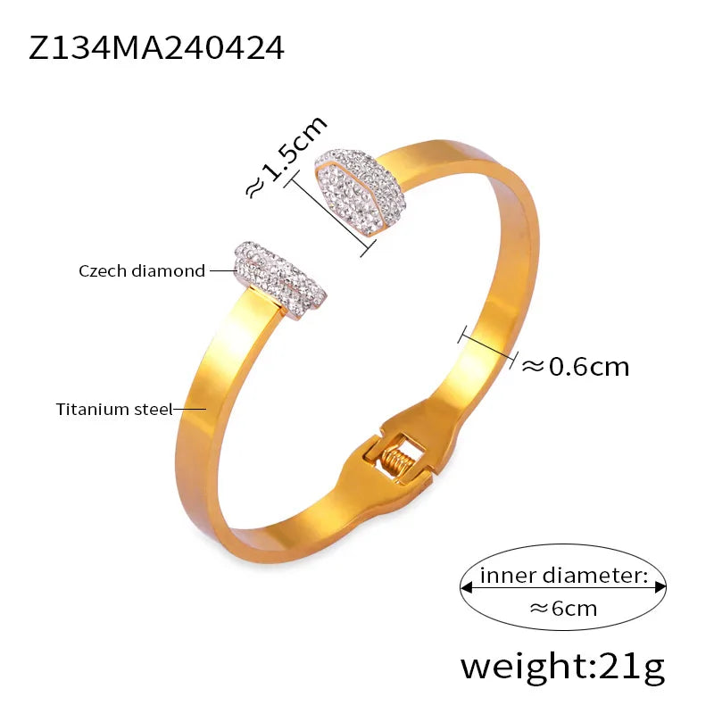 Retro Classic Style British Style Life Tree 304 Stainless Steel 18K Gold Plated Rhinestones Bangle In Bulk