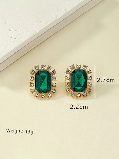 Retro Classic Style Commute Rectangle Alloy Plating Inlay Gem Zircon Women's Ear Studs