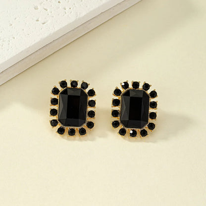 Retro Classic Style Commute Rectangle Alloy Plating Inlay Gem Zircon Women's Ear Studs