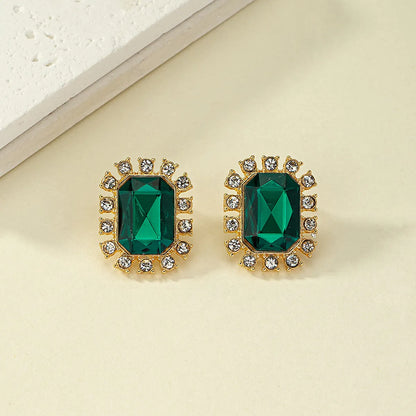 Retro Classic Style Commute Rectangle Alloy Plating Inlay Gem Zircon Women's Ear Studs