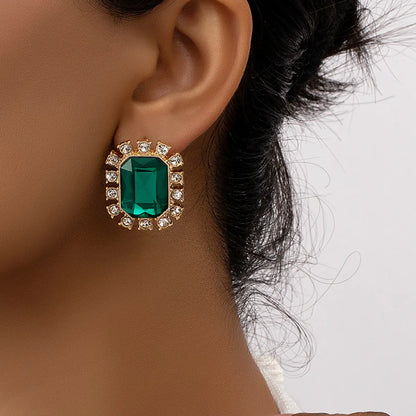 Retro Classic Style Commute Rectangle Alloy Plating Inlay Gem Zircon Women's Ear Studs