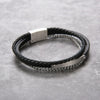 Retro Classic Style Customization Laser Engraving Pu Leather Titanium Steel Unisex Bracelets Men Cord & Leather Bracelets