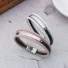 Retro Classic Style Customization Laser Engraving Pu Leather Titanium Steel Woven Chain Bangles Wholesale