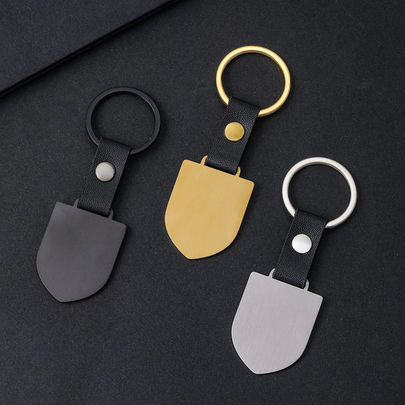 Retro Classic Style Customization Laser Engraving Shield 201 Stainless Steel Pu Leather Plating Unisex Bag Pendant Keychain