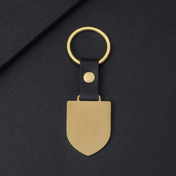 Retro Classic Style Customization Laser Engraving Shield 201 Stainless Steel Pu Leather Plating Unisex Bag Pendant Keychain