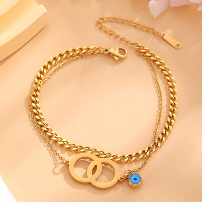 Retro Classic Style Four Leaf Clover Round Eye Titanium Steel Plating Inlay Resin Rhinestones Shell Gold Plated Bracelets