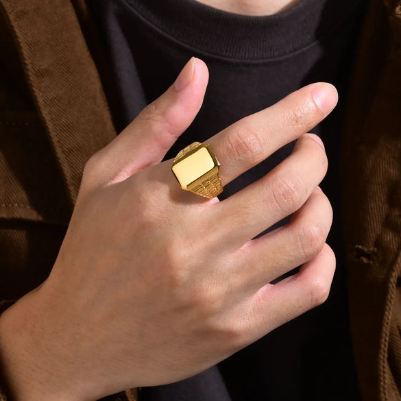 Retro Classic Style Geometric Customization Laser Engraving Titanium Steel Plating Men'S Rings Men Signet Rings