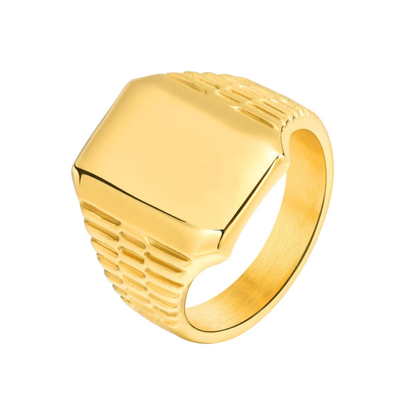 Retro Classic Style Geometric Customization Laser Engraving Titanium Steel Plating Men'S Rings Men Signet Rings