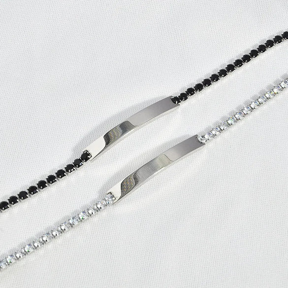 Retro Classic Style Geometric Customization Laser Engraving Titanium Steel Zircon Men'S Bracelets Men Chain Bracelets