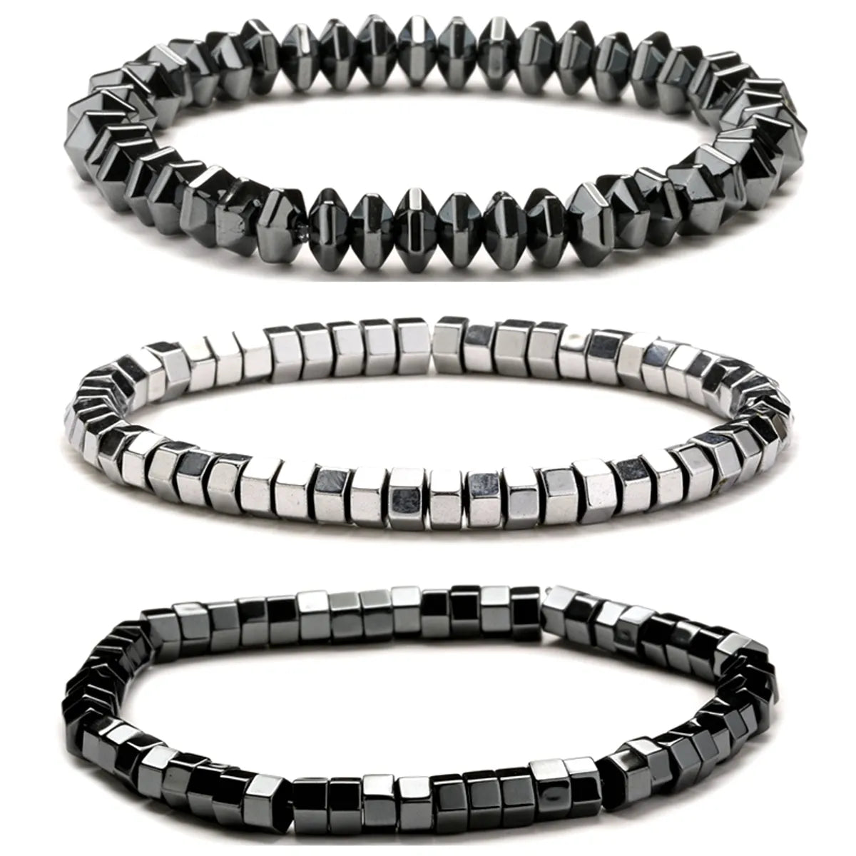 Retro Classic Style Geometric Haematite Beaded Bracelets