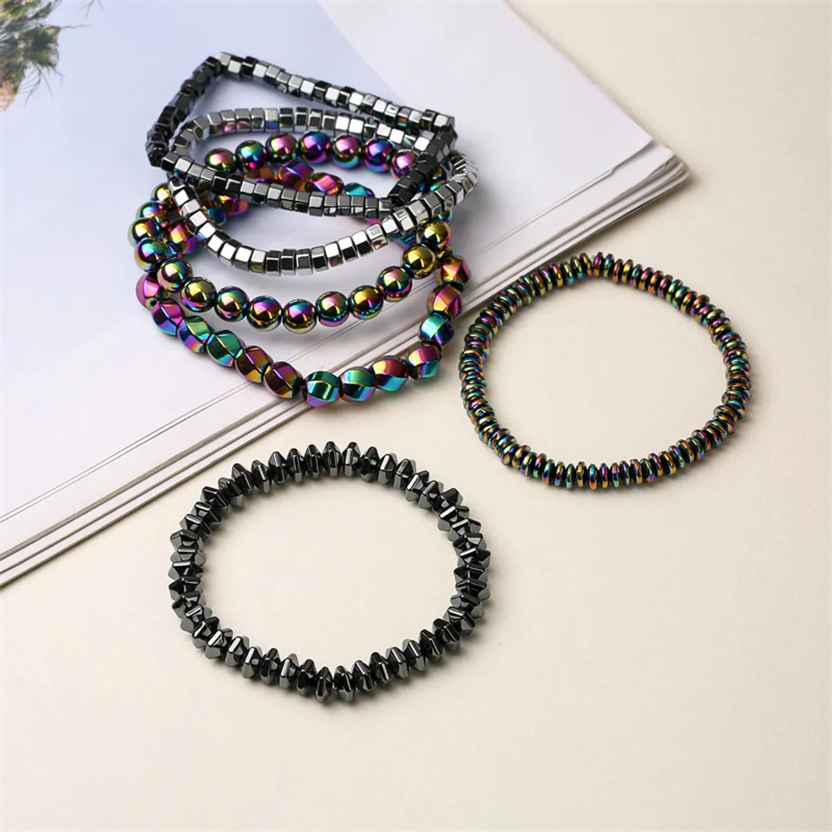 Retro Classic Style Geometric Haematite Beaded Bracelets