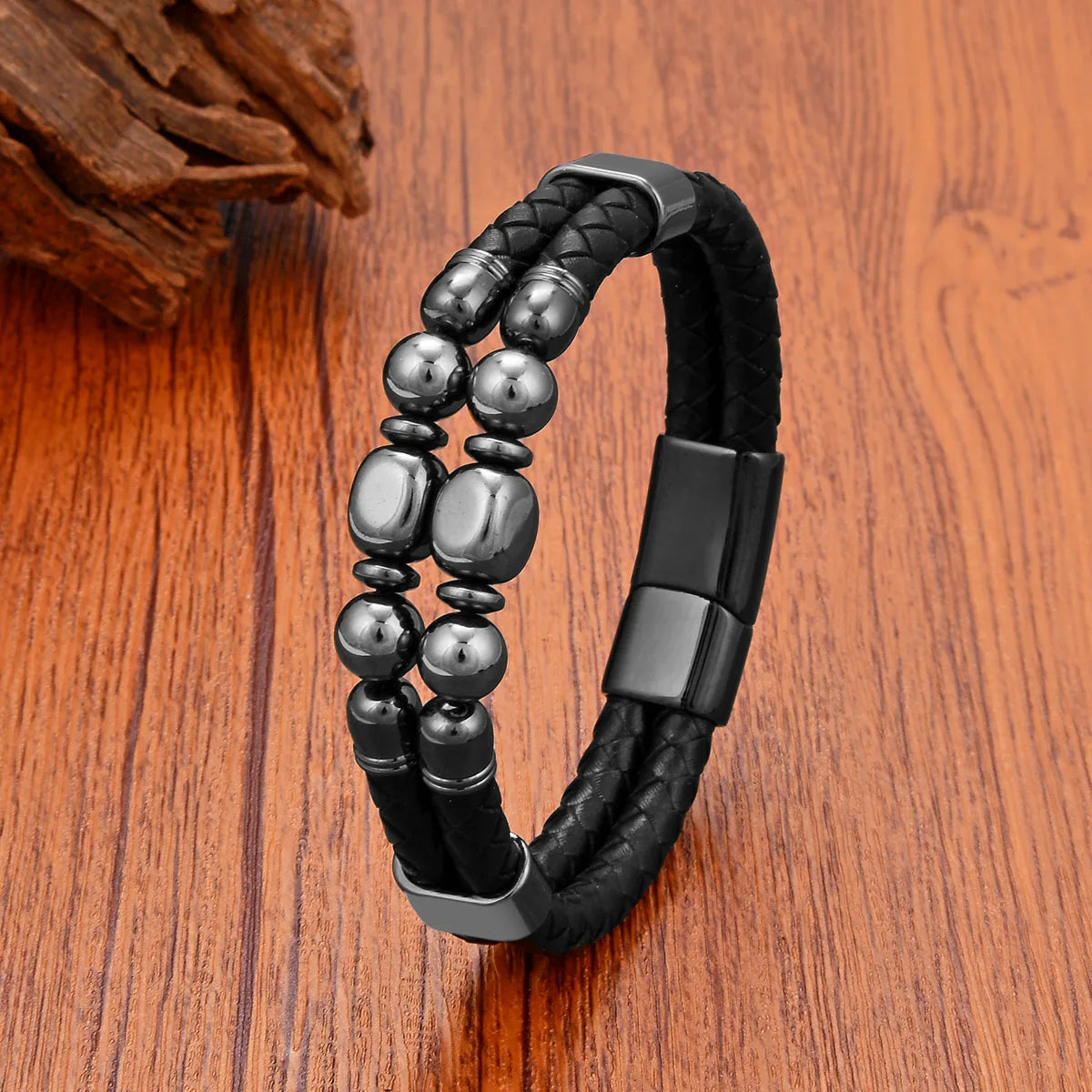 Retro Classic Style Geometric Leather Rope Tiger Eye Metal Men'S Bracelets