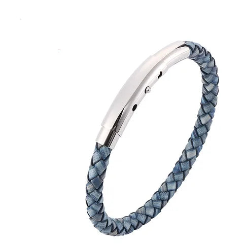 Retro Classic Style Geometric Pu Leather Titanium Steel Plating Unisex Bracelets Men Cord & Leather Bracelets