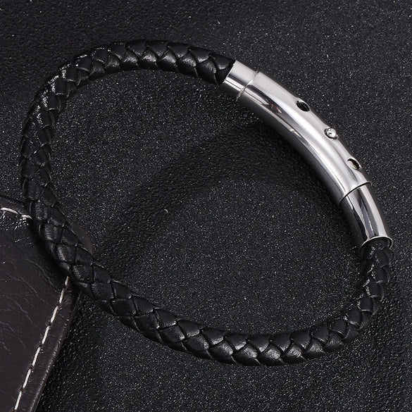 Retro Classic Style Geometric Pu Leather Titanium Steel Plating Unisex Bracelets Men Cord & Leather Bracelets