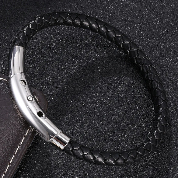 Retro Classic Style Geometric Pu Leather Titanium Steel Plating Unisex Bracelets Men Cord & Leather Bracelets