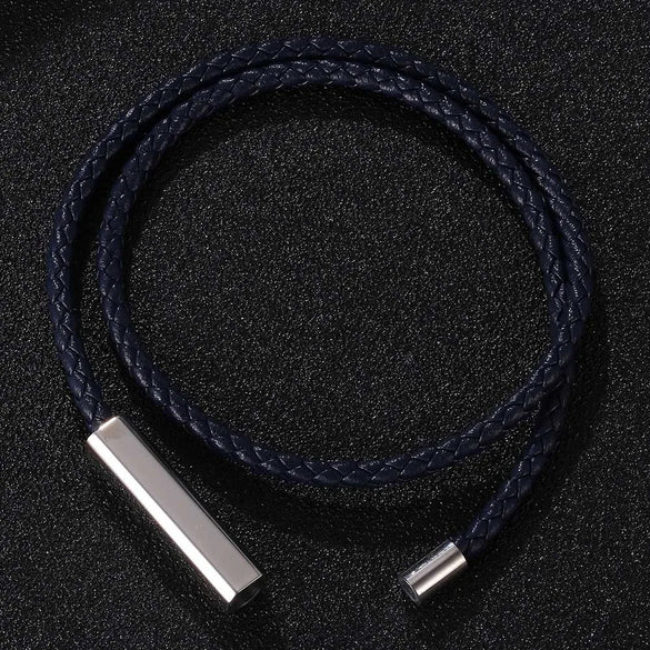 Retro Classic Style Geometric Solid Color Microfiber Leather Titanium Steel Plating Men'S Bracelets Men Cord & Leather Bracelets