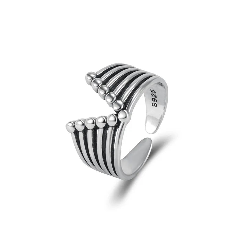 Retro Classic Style Geometric Sterling Silver Open Rings