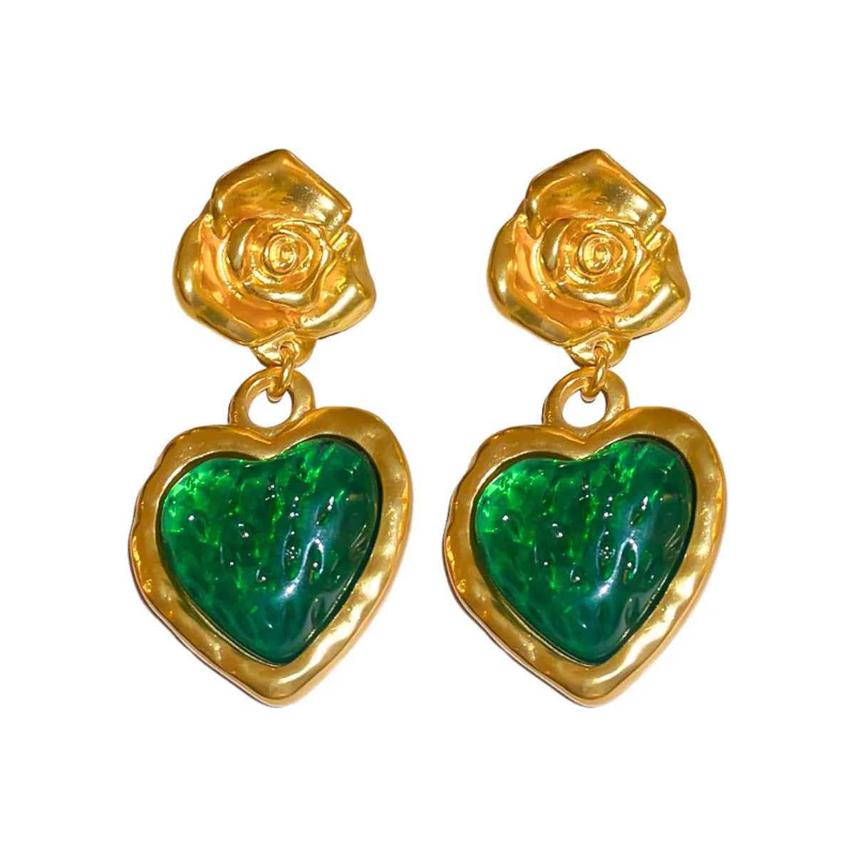 Retro Classic Style Heart Shape Alloy Plating Inlay Artificial Gemstones Women's Drop Earrings