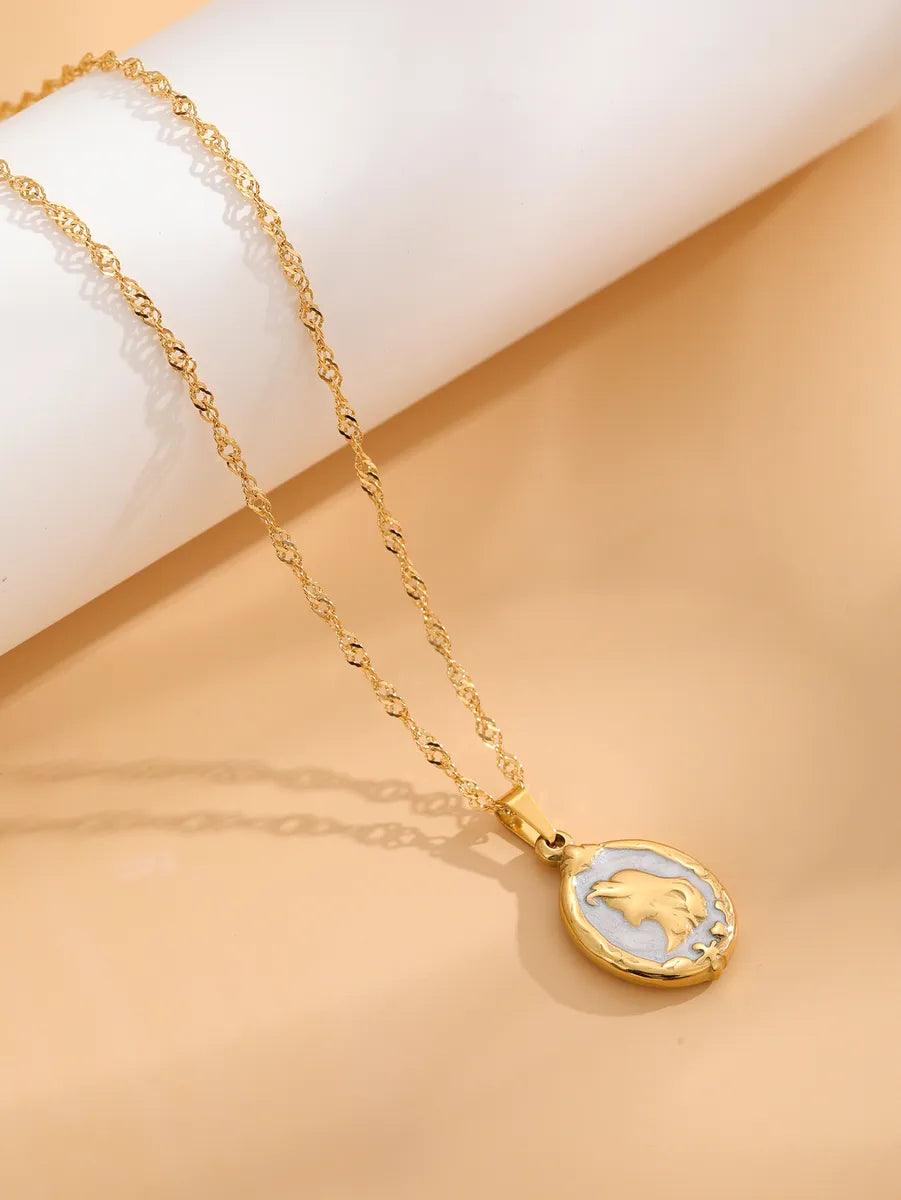 Retro Classic Style Mermaid Titanium Steel Enamel Plating Gold Plated Necklace