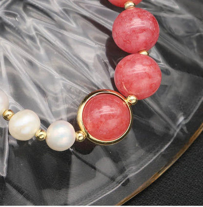 Retro Color Block Freshwater Pearl Plating 18k Gold Plated Bangle