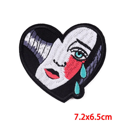 Retro Color Block Heart Shape Embroidery Thread Cloth Sticker 1 Piece