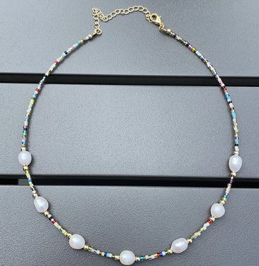 Retro Color Block Pearl Titanium Steel Beaded Plating Necklace 1 Piece