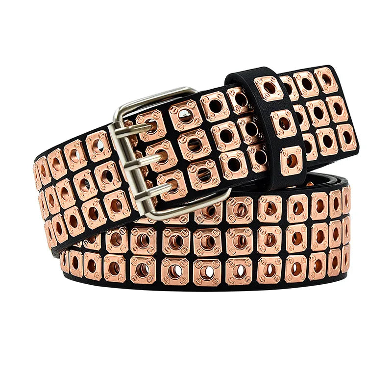 Retro Color Block Pu Leather Alloy Men'S Leather Belts