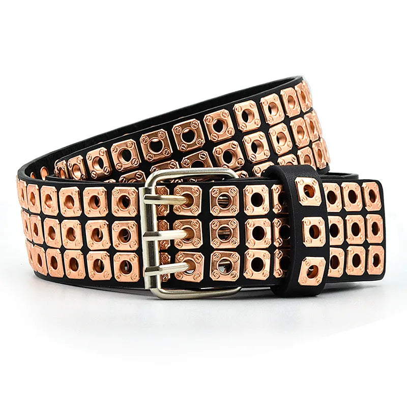 Retro Color Block Pu Leather Alloy Men'S Leather Belts