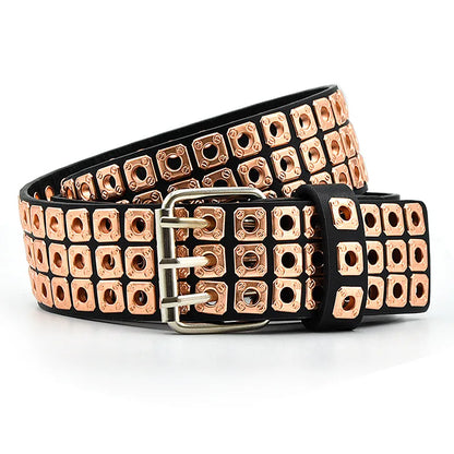 Retro Color Block Pu Leather Alloy Men'S Leather Belts