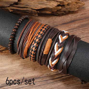 Retro Color Block Pu Leather Men'S Bangle