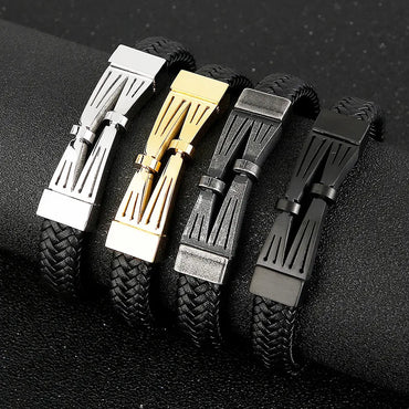 Retro Color Block Titanium Steel Asymmetrical Braid 18K Gold Plated Men'S Bracelets