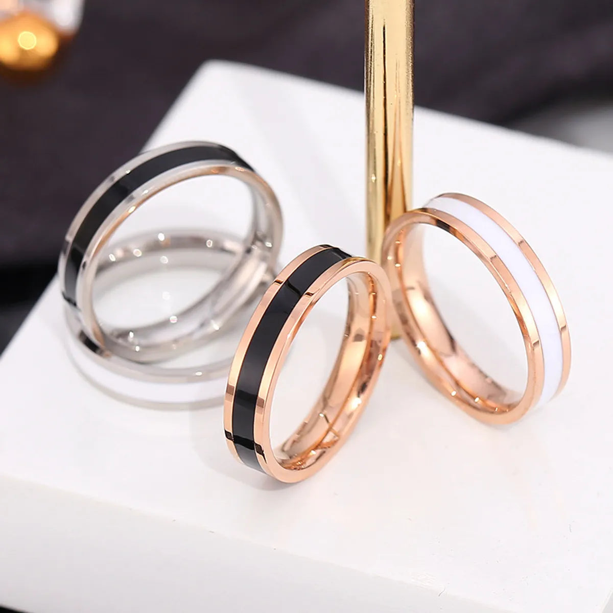 Retro Color Block Titanium Steel Epoxy Plating 18k Gold Plated Rings