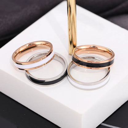 Retro Color Block Titanium Steel Epoxy Plating 18k Gold Plated Rings