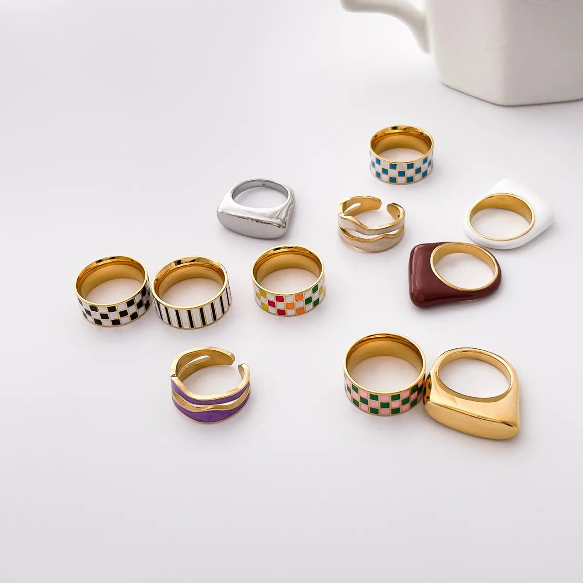 Retro Color Block Titanium Steel Plating Gold Plated Rings