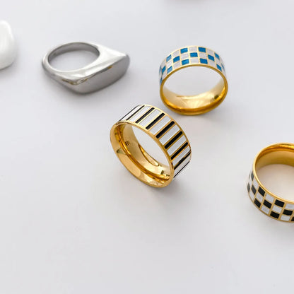 Retro Color Block Titanium Steel Plating Gold Plated Rings