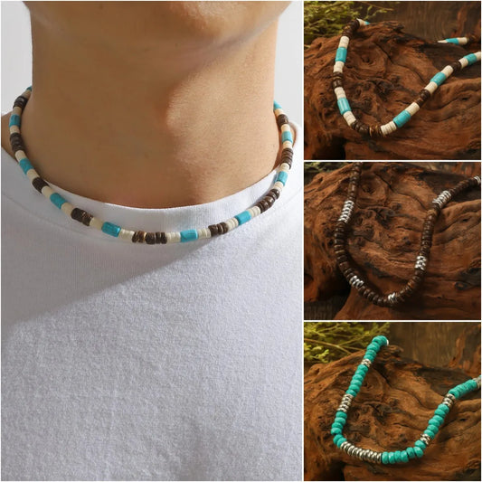 Retro Color Block Wood Beaded Women'S Necklace