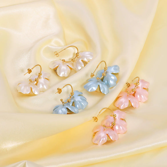 Retro Color Flower Geometric Style Pearl Earrings For Women Stainless Steel 18K Gold Vacuum Plated In Furnace