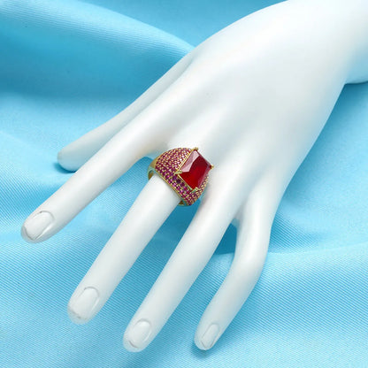 Retro Colored Diamonds Micro-inlaid Square Zircon Copper Open Ring