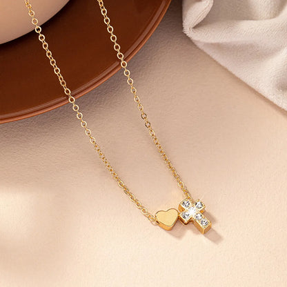 Retro Commute Cross Heart Shape Alloy Inlay Rhinestones Women's Pendant Necklace