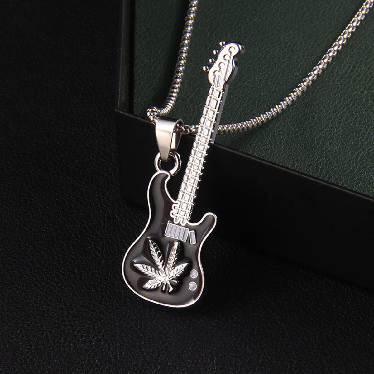 Retro Commute Guitar Maple Leaf Stainless Steel Alloy Enamel Unisex Pendant Necklace