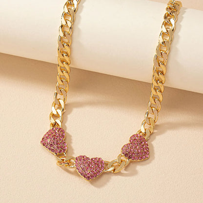 Retro Commute Heart Shape Alloy Inlay Rhinestones Women's Necklace