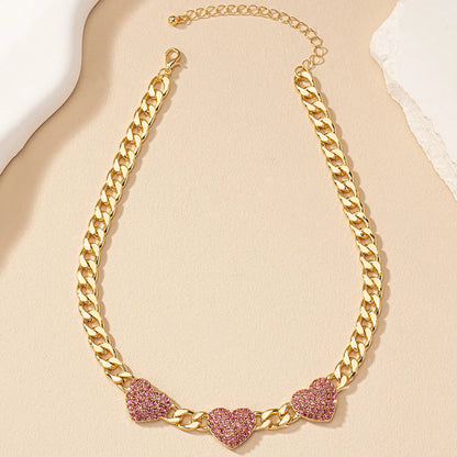 Retro Commute Heart Shape Alloy Inlay Rhinestones Women's Necklace