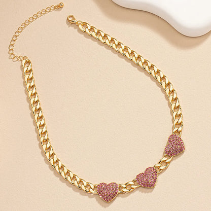 Retro Commute Heart Shape Alloy Inlay Rhinestones Women's Necklace