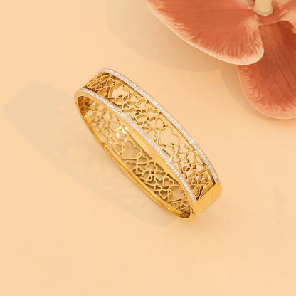 Retro Commute Life Tree Flower 304 Stainless Steel 18K Gold Plated Zircon Bangle In Bulk