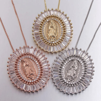 Retro Commute Portrait Copper Rose Gold Plated White Gold Plated Gold Plated Zircon Pendant Necklace In Bulk