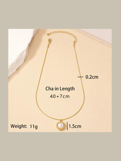 Retro Commute Round Pearl Alloy Wholesale Pendant Necklace